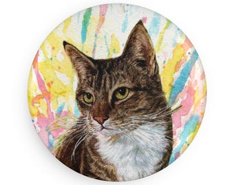Colorful Cat Magnet, Pastel Rainbow Watercolor splatter Fine Art Prints, Unique Gifts for Cat Lovers