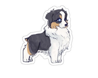 Cute Puppy Stickers - Australian Shepherd Puppy - Black Tri Aussie - Cute dog Sticker vinyl car decal