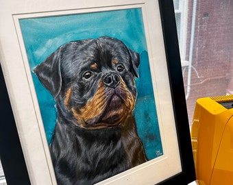 Ivy Fox Rottweiler Original Art Painting signed Dog watercolor “Keeper”