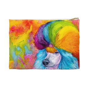 Accessory pouch rainbow poodle, standard poodle, watercolor, spoo, continental cut, realistic, unique poodle gifts