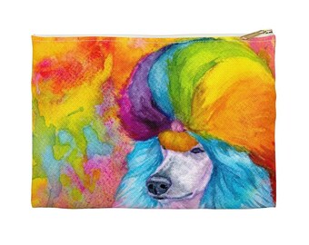 Accessory pouch rainbow poodle, standard poodle, watercolor, spoo, continental cut, realistic, unique poodle gifts
