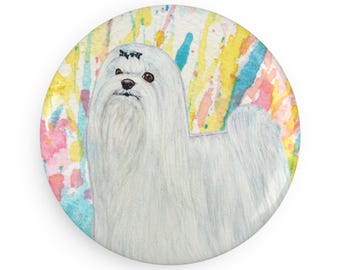 Maltese colorful dog breed magnet, pastel rainbow watercolor splatter fine art prints, unique gifts for dog lovers
