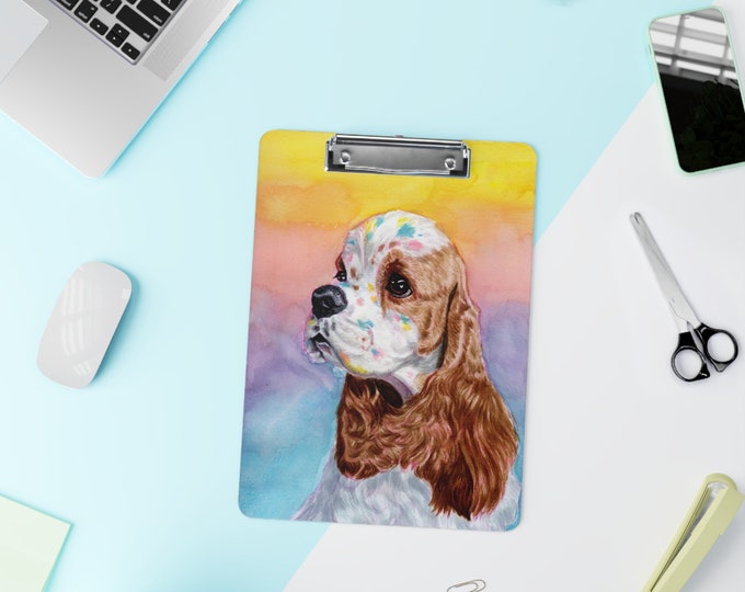 cocker spaniel Clipboard red parti American cocker, colorful dog stationary supplies, cute dog lover gift office supplies, cocker gift