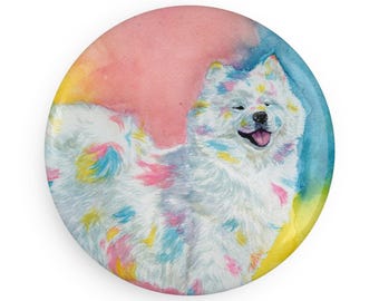 Samoyed colorful dog breed magnet, pastel rainbow watercolor splatter fine art prints, unique gifts for dog lovers
