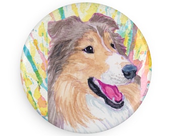 Rough Collie colorful Dog Breed Magnet, Pastel Rainbow Watercolor splatter Fine Art Prints, Unique Gifts for Dog Lovers