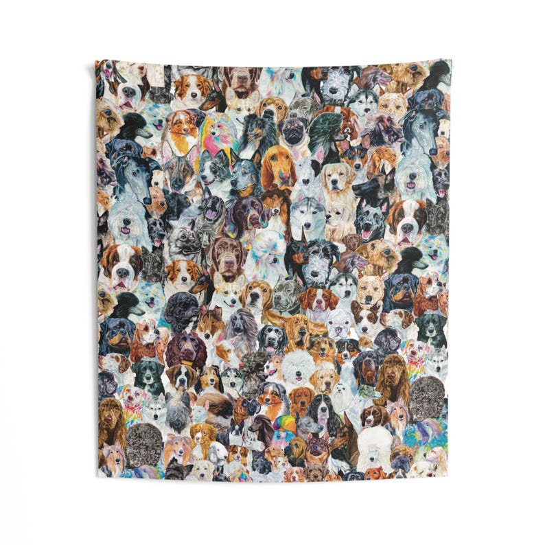 Dog Breed Indoor Wall Tapestries, Realistic Watercolor Dog Breed