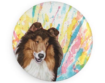 Collie colorful dog breed magnet, pastel rainbow watercolor splatter fine art prints, unique gifts for dog lovers