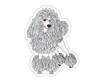 Stickers - white CORDED STANDARD POODLE, show trim, continental cut, spoo, chibi poodle, dog, cartoon, poodle gifts