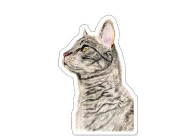 Cute cat sticker, watercolor animal stickers, fine art stationery, cat lover gift cute gifts for cat lovers