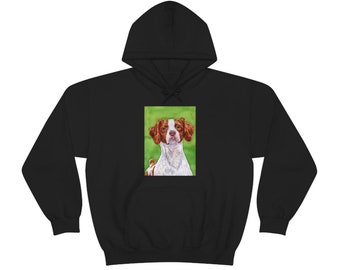 Unisex Hoodie Sweatshirt Brittany, watercolor, show dog, well bred, realistic, Brittany dog gifts, Merit