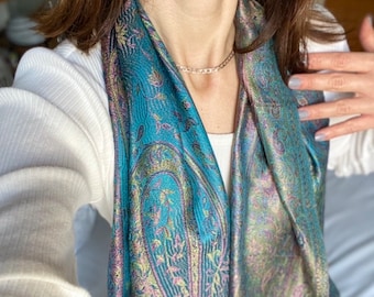 100% Handmade Unique Silk Scarf Vibrant Patterned Colour Made Of Natural Organic Dye Unisex Very Soft Gift For Her / Him