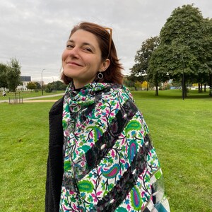 100% Handmade Silk Scarf Patterned Made Of Natural Organic Dye Unique Shawl Gift For Her