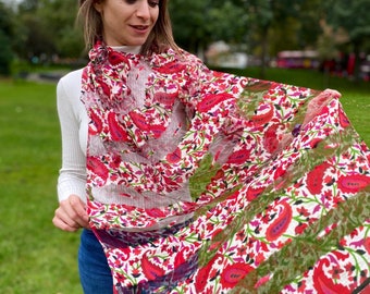100% Handmade Silk Red Scarf Made Of Natural Organic Dye Unique Shawl Gift For Her
