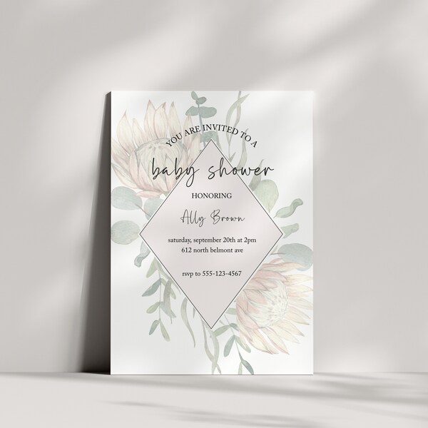 Baby Shower Invitation Floral Invitation Gender Neutral Invite Minimalist
