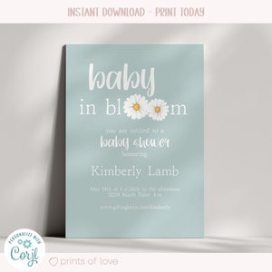 Invitación al baby shower Bebé en flor, Invitación al bebé Daisy, Baby Shower temático Daisy imagen 2