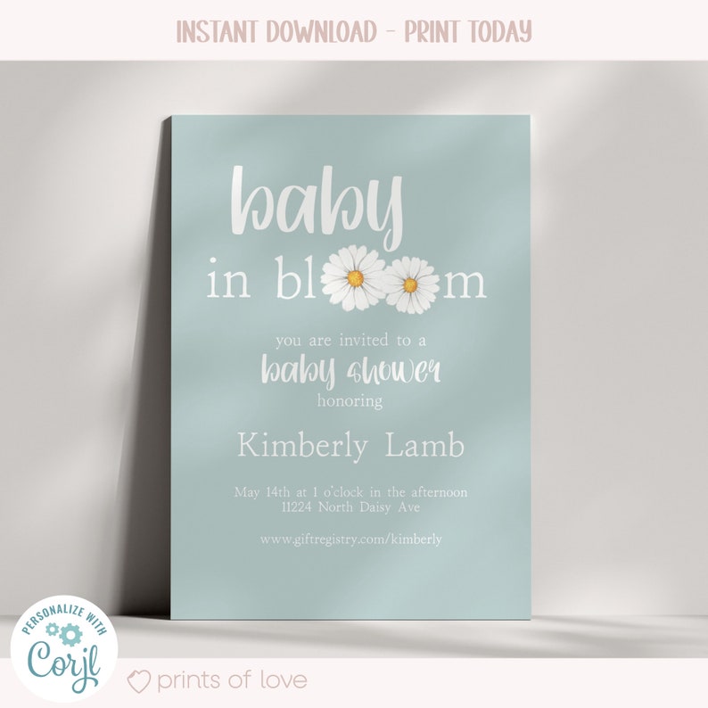Invitación al baby shower Bebé en flor, Invitación al bebé Daisy, Baby Shower temático Daisy imagen 2