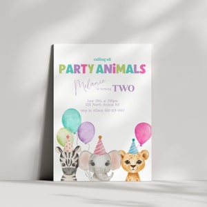 Kids Birthday Invitation Party Animal Theme, Baby Animals, Zoo Party