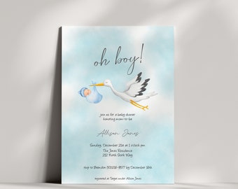 Baby Shower Invitation Blue Stork, Baby Boy