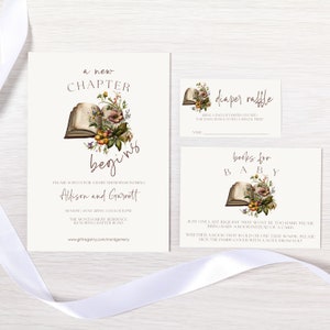 Baby Shower Bundle A New Chapter, Invitation, Books for Baby and Diaper Raffle