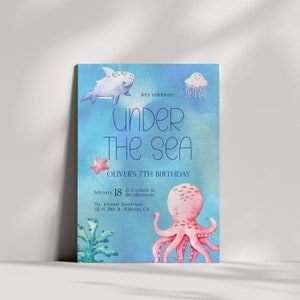 Kids Birthday Invitation Under the Sea, Sea Theme Party, Under the Sea Birthday Invitation