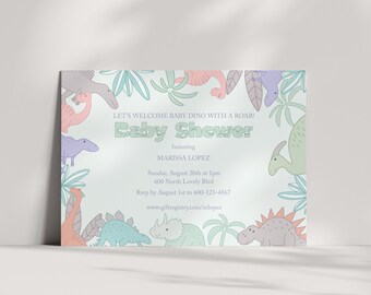 Baby Shower Invitation Dinosaur, Editable Template, Printable Dino Baby Shower Invite, Instant Download, Baby Boy or Girl