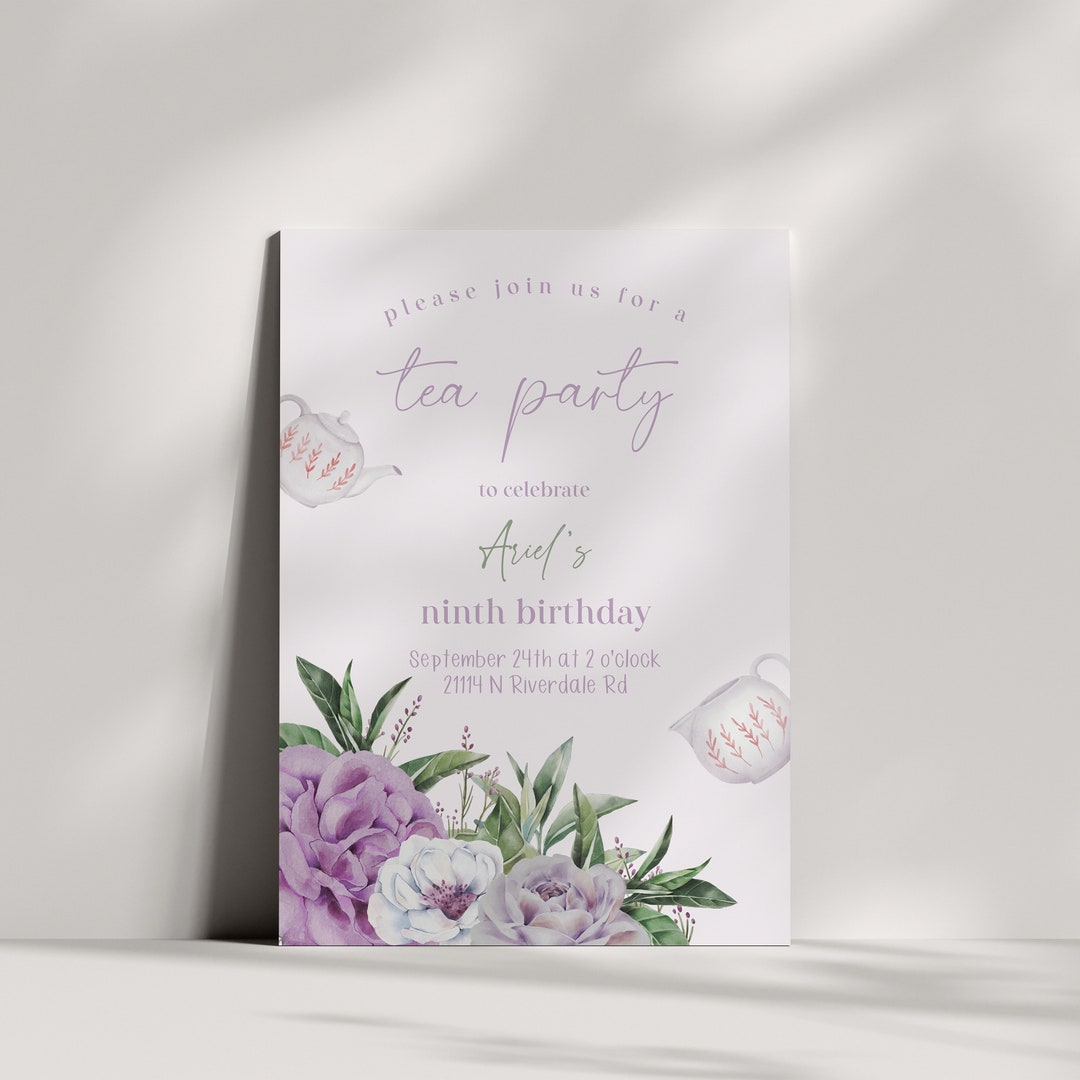 Kids Birthday Tea Party Invitation and Thank You Gift Tag, Tea Party ...