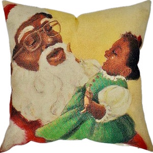 18 x 18 inch Santa and Girl Throw Pillow Cover - Christmas Decor - Nostalgic African American Santa - FREE SHIPPING