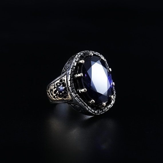 Herrenring silber 925 mit Blauem zirkon stein Edelstein ring 