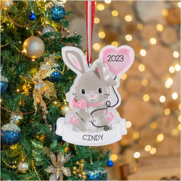 Handwritten Personalized Baby Bunny Girl Ornament