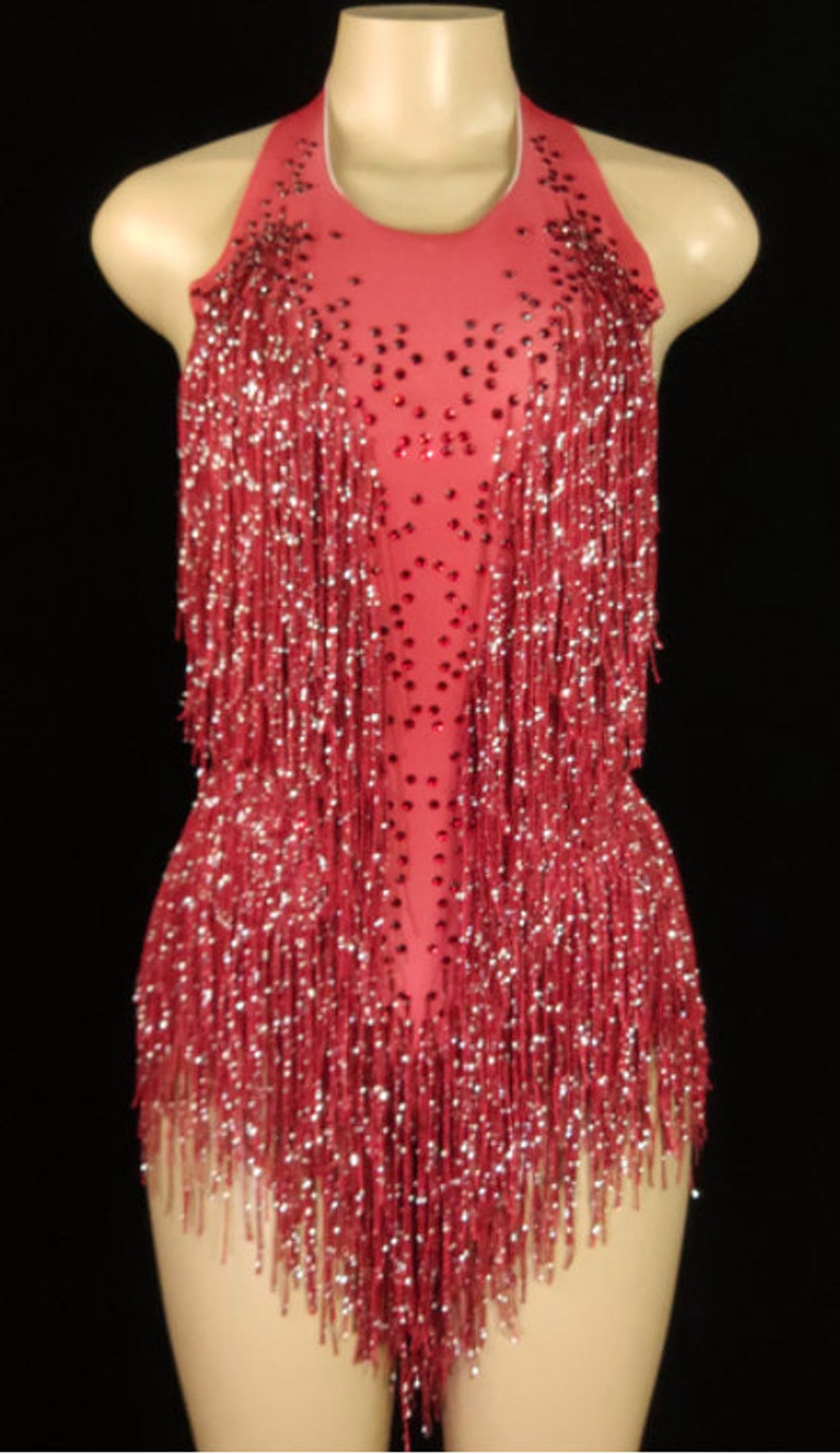 Sparkly Rhinestones Fringes Bodysuit Women Outfit Etsy