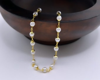 Bracciale di perle in ORO 18K per donne, delicato braccialetto di perle, REGALO di Natale, regalo per lei, regalo per la festa della mamma, regalo per bambini, braccialetto a catena