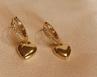 18K Gold Filled Mini Heart Earrings - Heart Locket Earrings - Mini Puffy Heart Earrings - Dangle Heart Earrings - Gift For Mom