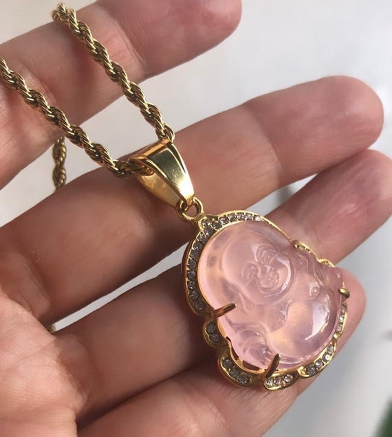Pink Buddha Necklace 18K Gold Buddha Necklacejade Buddha Etsy