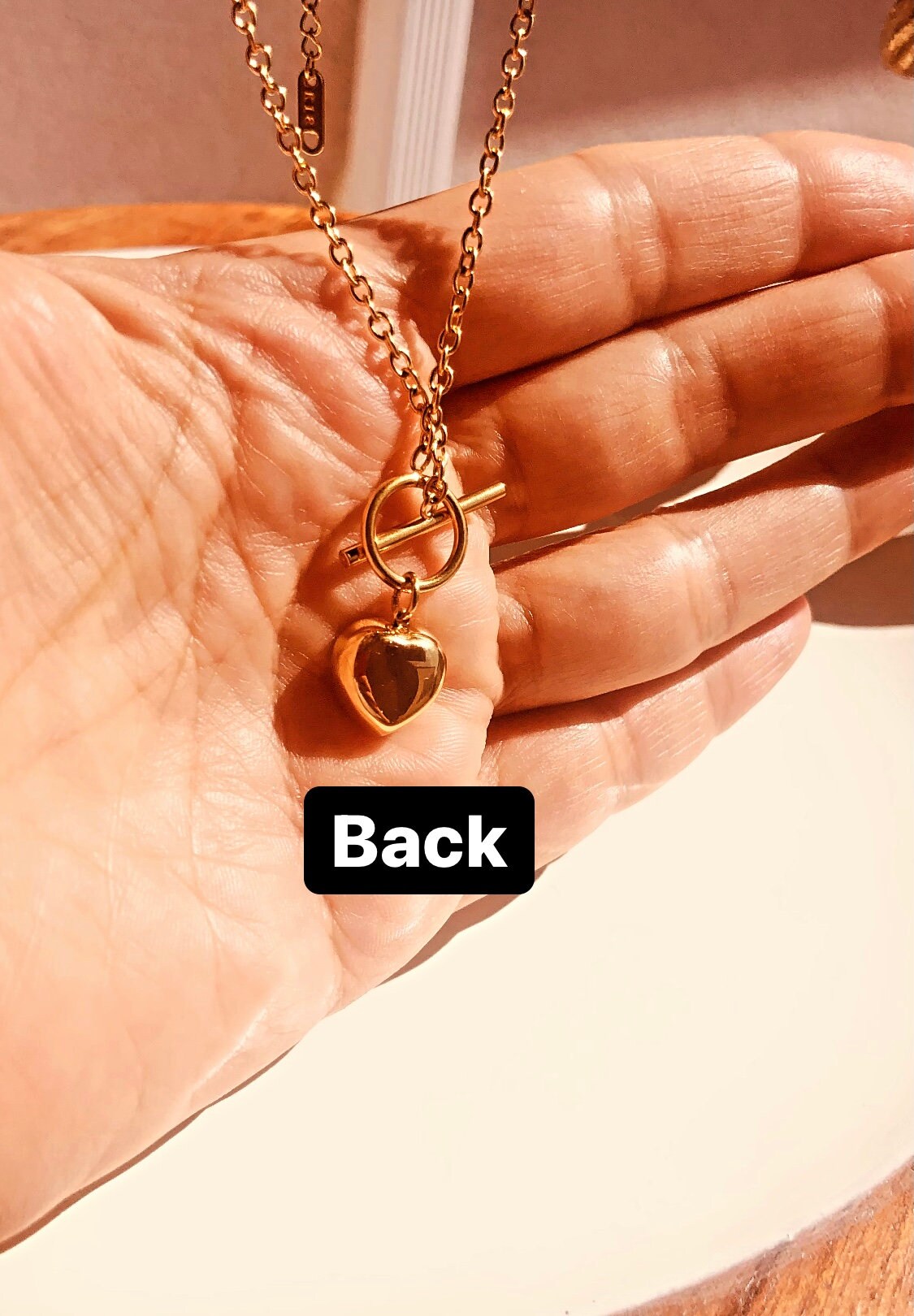 Gold Heart Necklace Red Heart Jewelry Red Stone Etsy