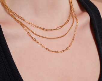 18K Gold Chain Necklace - Gold Figaro Chain Necklace - Gift for her - Mother's day Gift - Christmas Gift - Birthday gift - Gift for him