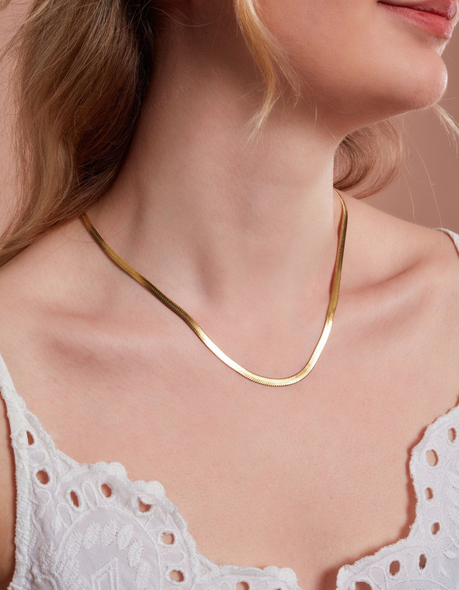 Herringbone Chain Necklace, Everyday Tiny Chain, 18K Gold Filled Snake Chain Necklace, Waterproof Jewelry for Her, Layering Necklace