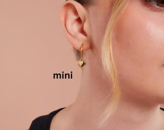Pendientes de aro con forma de corazón de plata, regalo de Navidad, regalo de cumpleaños, pendientes de corazón colgantes de plata, regalo de cumpleaños