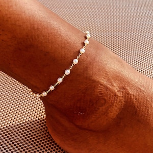 18K GOLD Pearl Anklet,Fresh Water Pearl Anklet, ,Christmas GIFT,Gift for her ,Mother's Day Gift,Chain anklet,Waterproof Jewelry,Gift