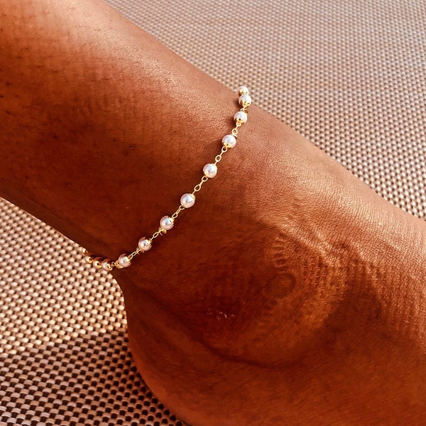 18K GOLD Pearl Anklet,Fresh Water Pearl Anklet, ,Christmas GIFT,Gift for her ,Mother's Day Gift,Chain anklet,Waterproof Jewelry,Gift