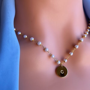 18K Gold Pearl Personalized Necklace - Gold Pearl Letter Necklace - Custom Pearl Necklace - Perfect Gift - Gift For Mom - Birthday Gift