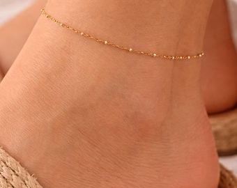 18K GOLD Bead Anklet,Christmas GIFT,Gift for Her,Mother's Day Gift,Chain Anklet,Waterproof Jewelry,