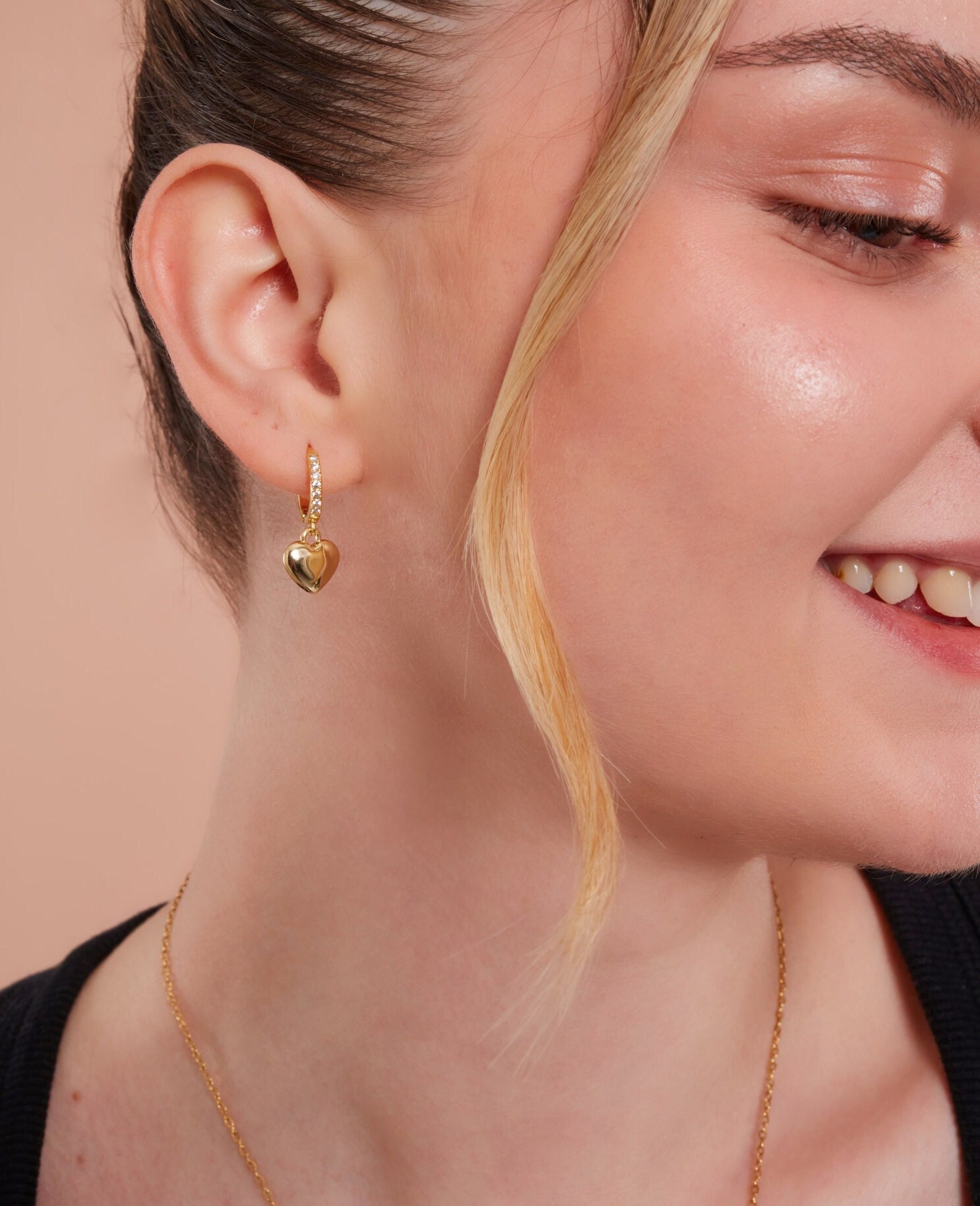 18K Gold  Mini Heart Earrings - Heart Locket Earrings - Mini Puffy Heart Earrings - Dangle Heart Earrings - Gift For Mom