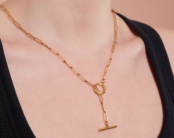 18K Gold Toggle Necklace, Gold Layering Necklace, Mother's Day Gift, Toggle Clasp Choker, Waterproof Necklace, Bridesmaid , Summer Jewelry