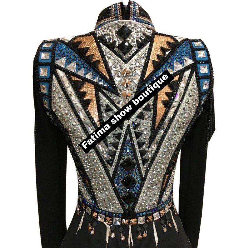 Veste de concours western faite main avec strass | Manteau équestre bleu marine