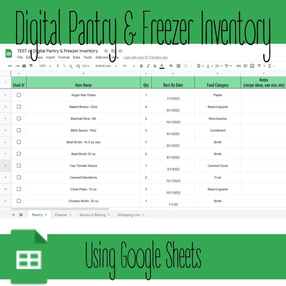 Digital Pantry and Freezer Inventory Using Google Sheets Etsy