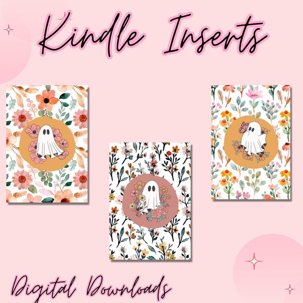 Floral Ghost Kindle Paper White Inserts| Cute Halloween Kindle Paper White Inserts| Spooky Season Kindle Inserts| Kindle Digital Downloads|