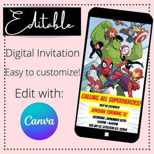 Superhero Birthday Invitation| Superhero Birthday| Superhero Digital Invitation|