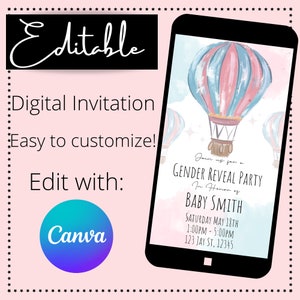 Hot Air Balloon Gender Reveal | Gender Reveal Party| Gender Reveal Invitation |