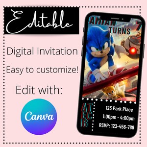 Sonic the Hedgehog Digital Invitation| Sonic Digital Invitation| Sonic Birthday| Kids Birthday Invitation| Kids Birthday|