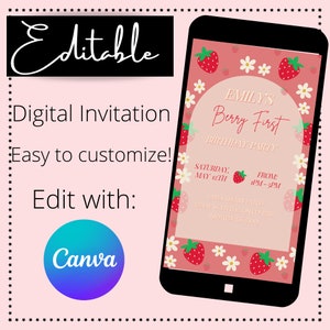 Berry First Birthday Invitation| Strawberry Themed Invitation| First Birthday Invitation| Strawberry First Birthday Invitation|